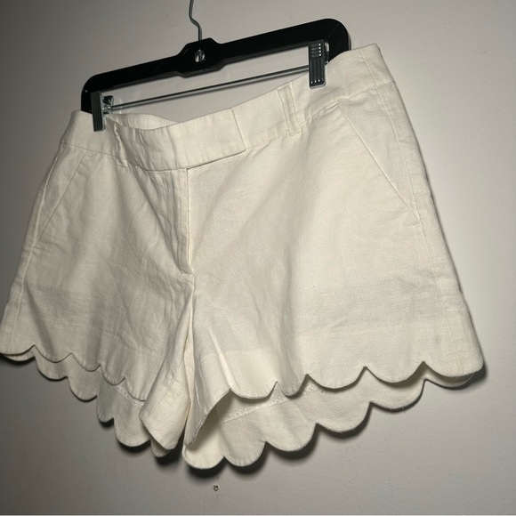 J by J.Crew White Linen Scalloped Women Shorts Size 10 - Picture 4 of 16